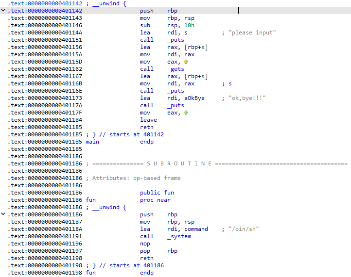 main与fun函数的汇编代码